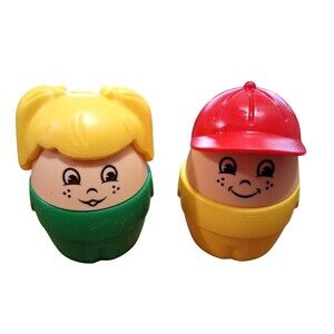 Lot of 2 Vintage Little Tikes Jumbo/Chunky People Girl Green Boy Yellow